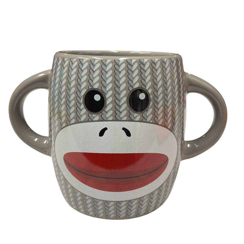 Galerie Sock Monkey Ceramic Mug with Double Handles Novelty‎ Coffee Cup Grey